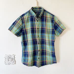 Lords of Harlech Green Summer Madras Plaid Shirt Sleeve Shirt M